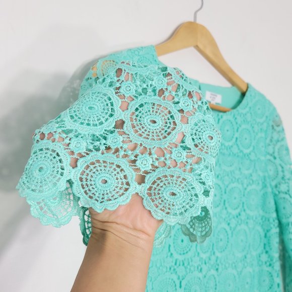 Crown & Ivy Womens Green Mint Lace 3/4 Sleeve Round Neck Evening Summer Dress 4P - Picture 3 of 12